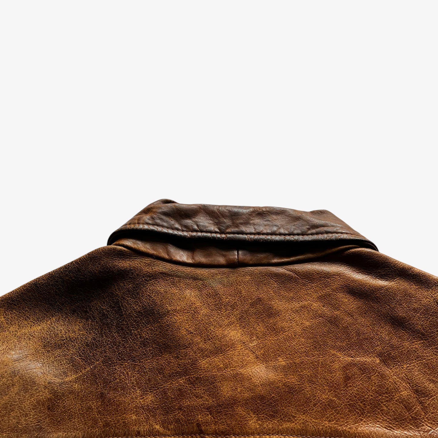 Vintage Y2K Mens GAP Light Brown Leather Jacket Back Collar - Casspios Dream