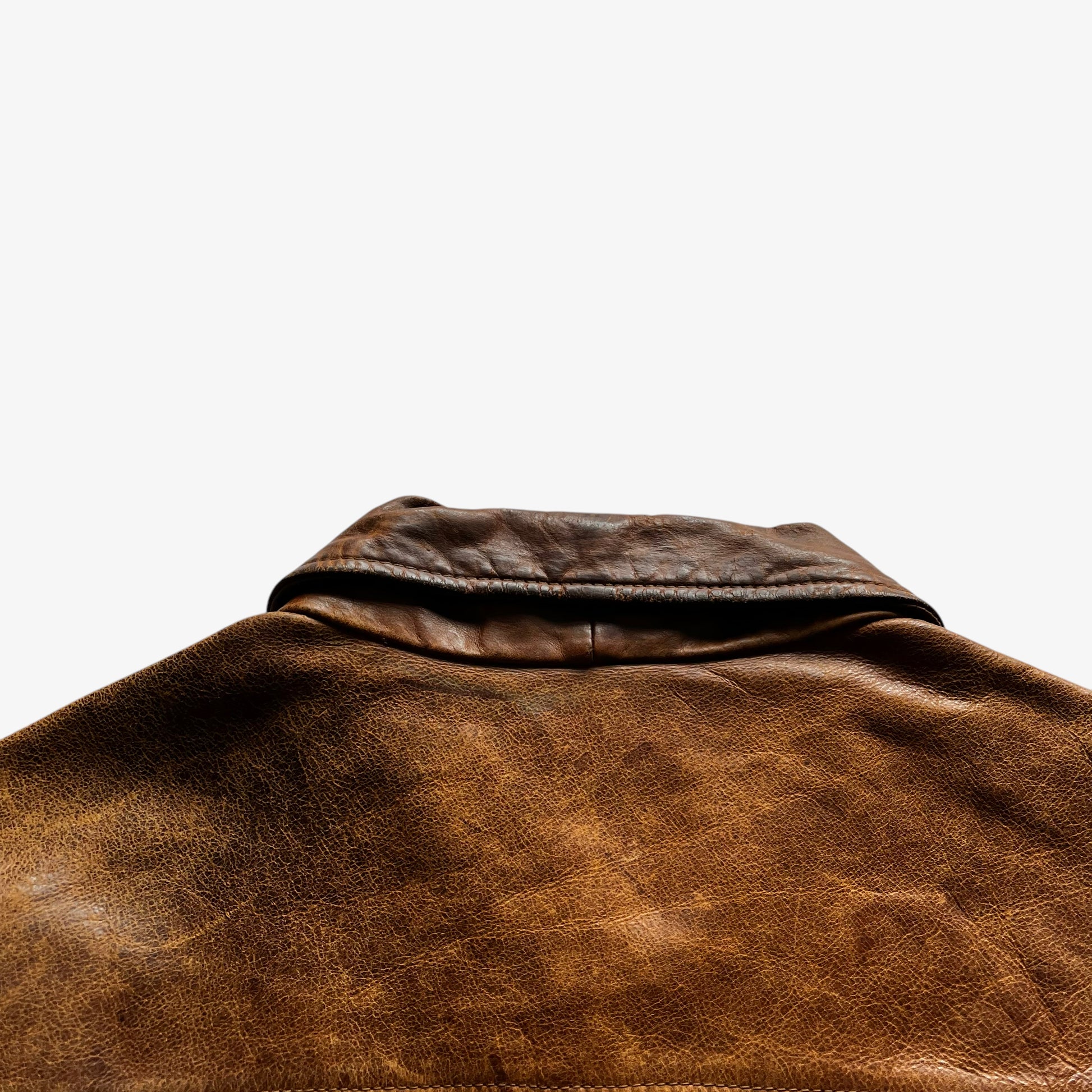 Vintage Y2K Mens GAP Light Brown Leather Jacket Back Collar - Casspios Dream