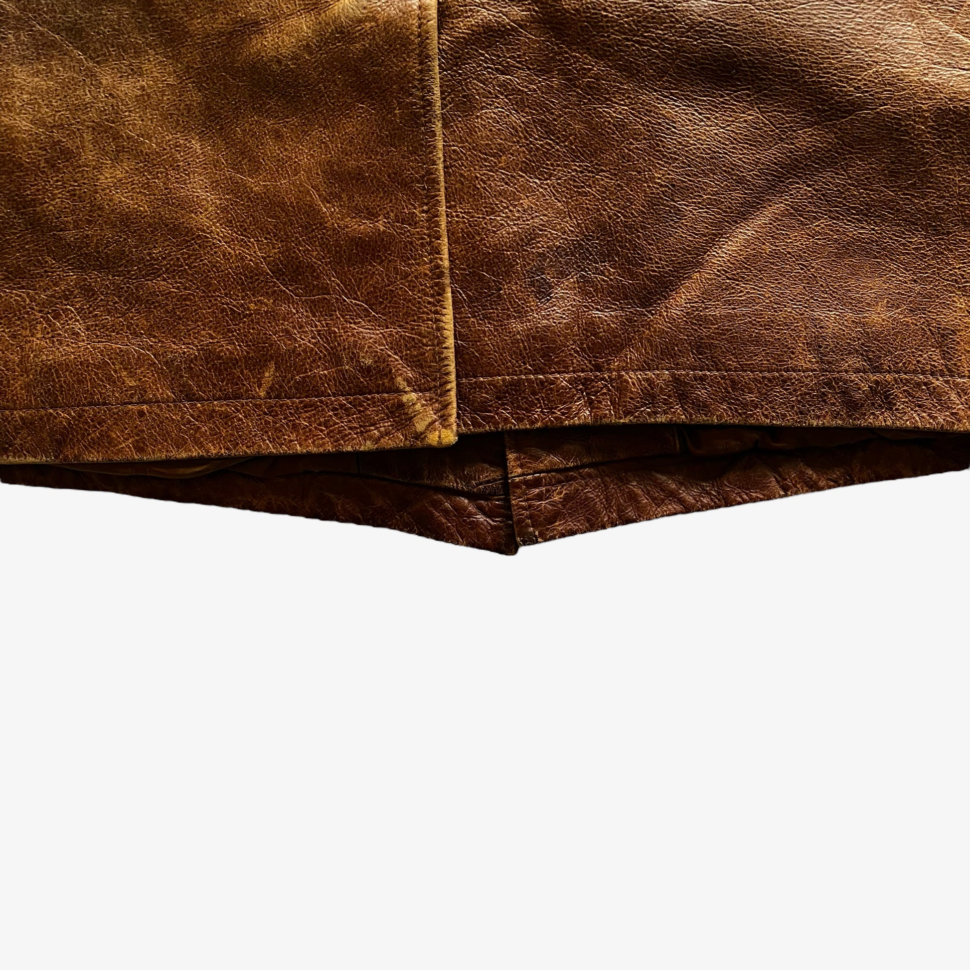 Vintage Y2K Mens GAP Light Brown Leather Jacket Back Hem - Casspios Dream