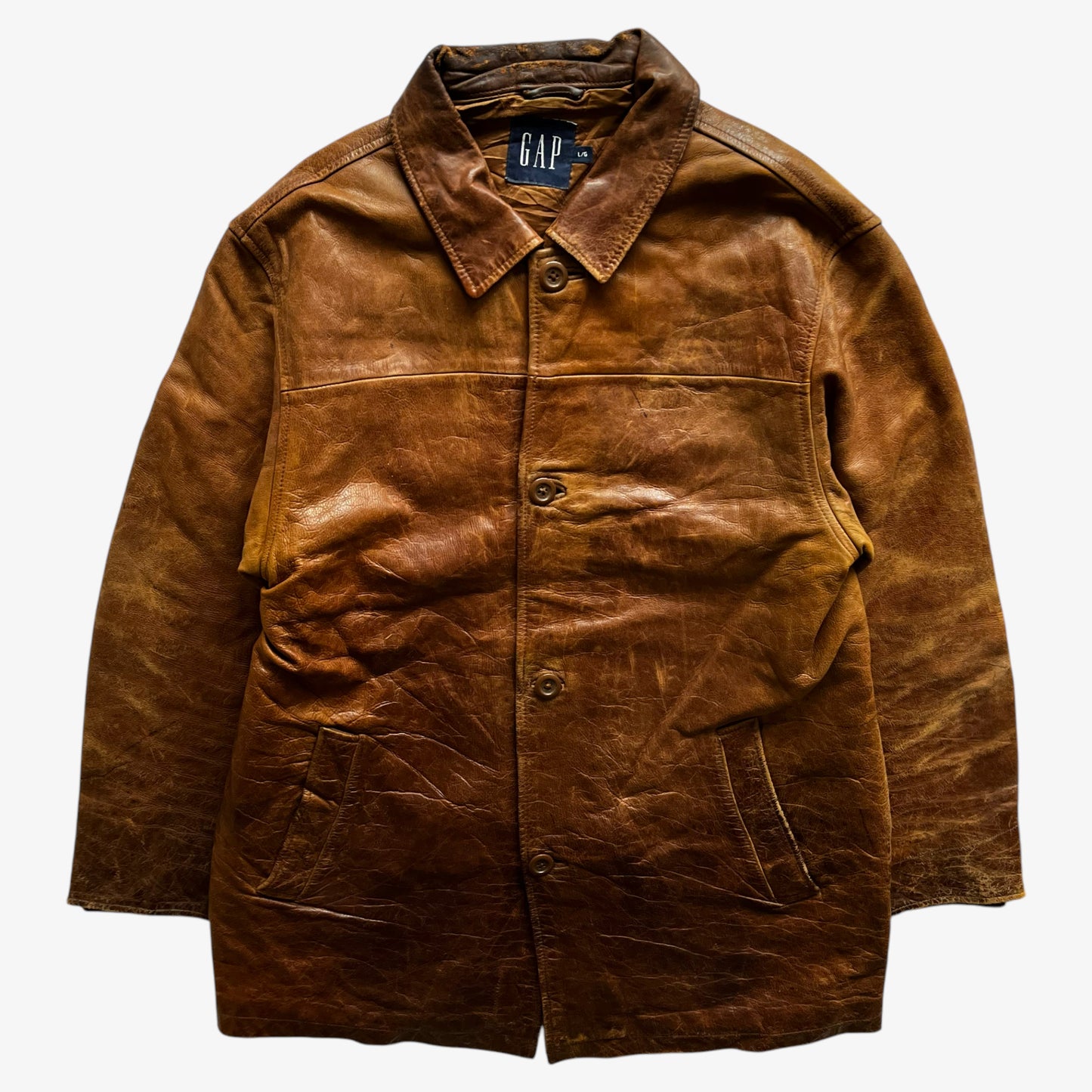 Vintage Y2K Mens GAP Light Brown Leather Jacket - Casspios Dream