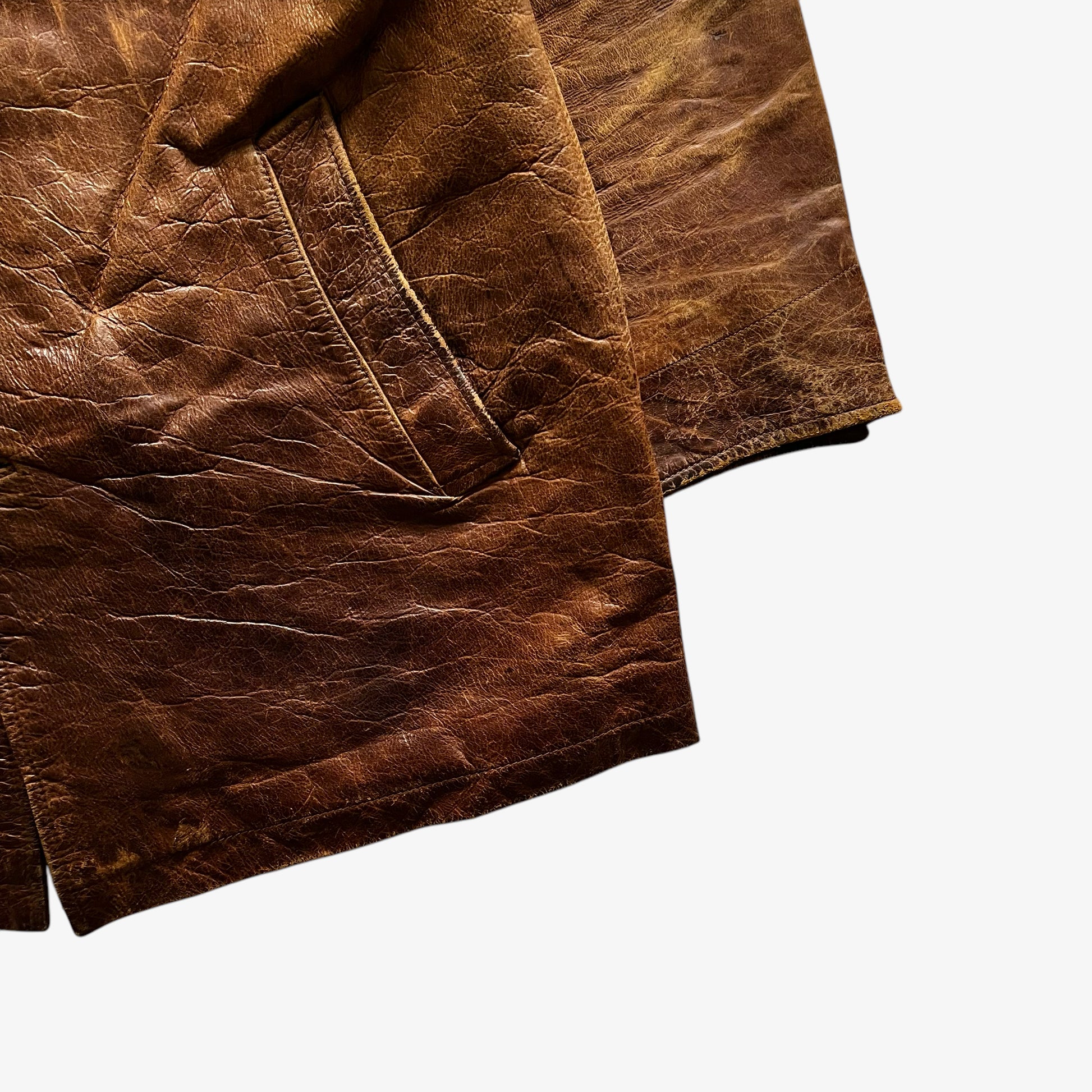 Vintage Y2K Mens GAP Light Brown Leather Jacket Hem - Casspios Dream