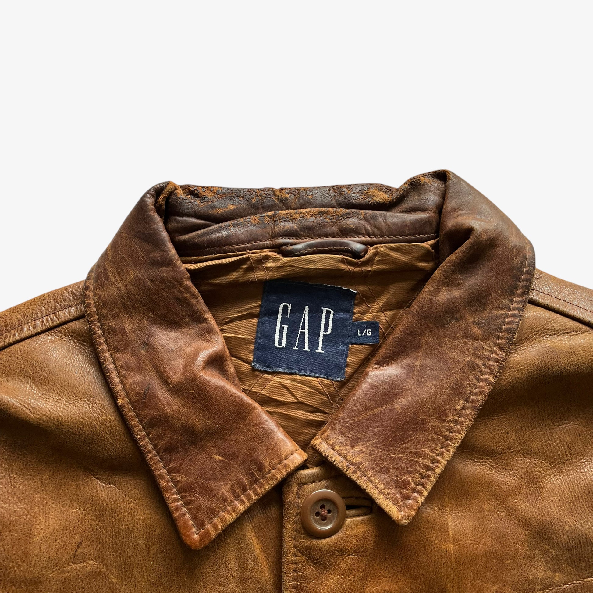 Vintage Y2K Mens GAP Light Brown Leather Jacket Label - Casspios Dream