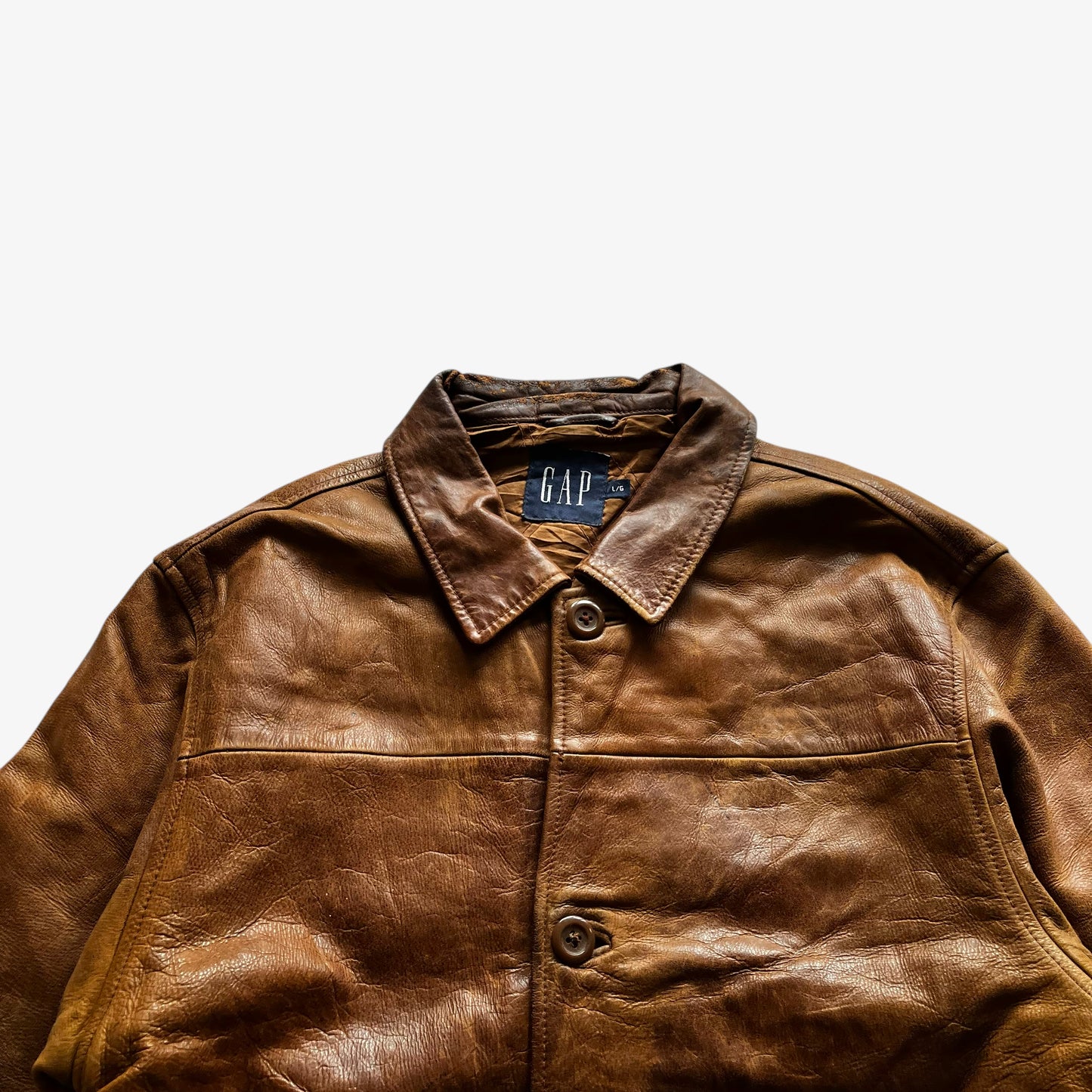 Vintage Y2K Mens GAP Light Brown Leather Jacket Retro - Casspios Dream