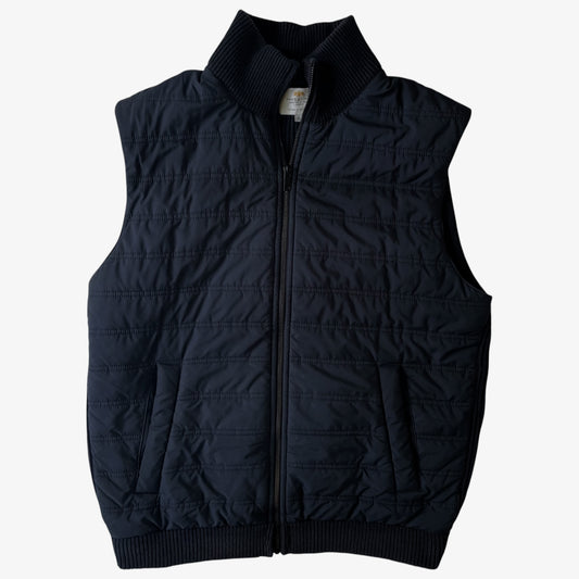 Vintage black quilted puffer gilet with two side pockets.