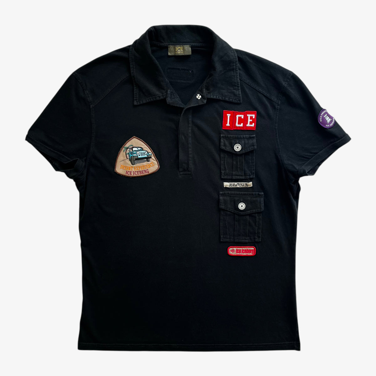 Vintage Y2K Mens Iceberg Desert Experience Black Polo Shirt - Casspios Dream