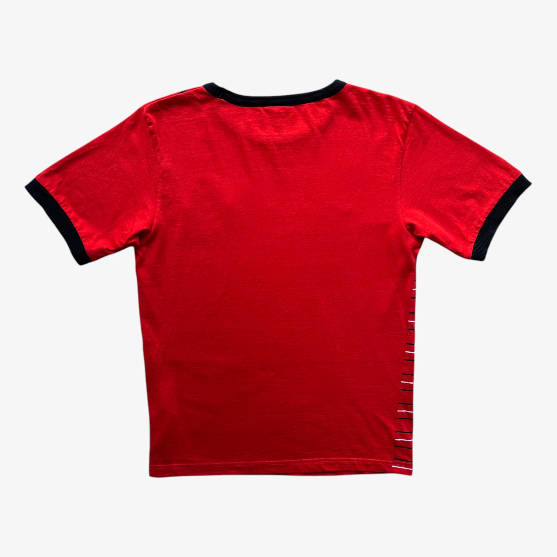 Vintage Y2K Mens Nike Manchester United Football Club Red Striped T-Shirt Back - Casspios Dream