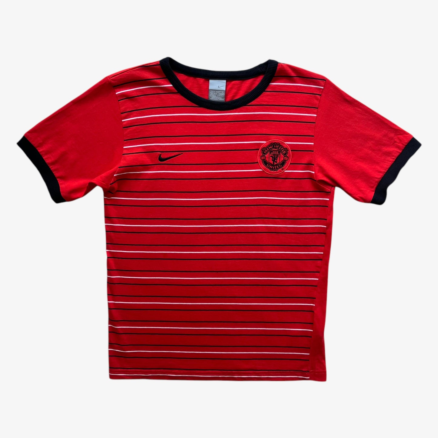 Vintage Y2K Mens Nike Manchester United Football Club Red Striped T-Shirt - Casspios Dream
