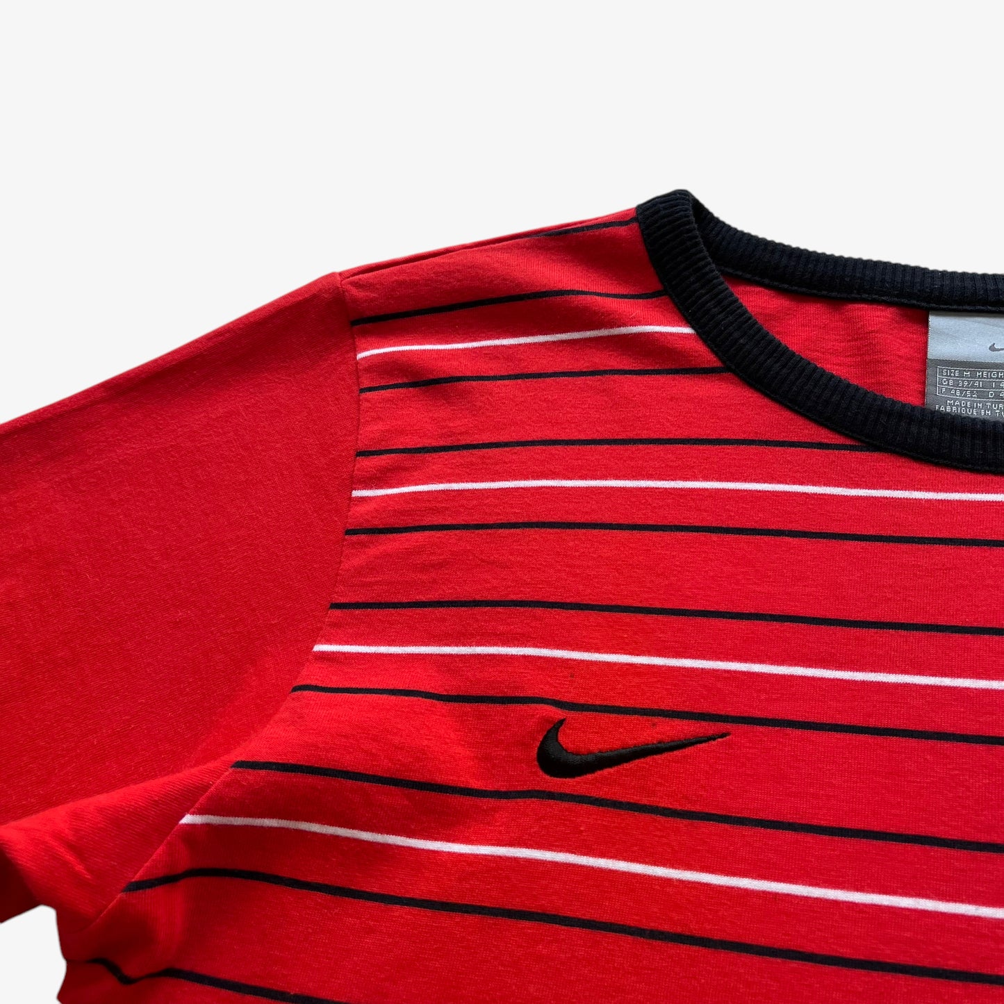 Vintage Y2K Mens Nike Manchester United Football Club Red Striped T-Shirt Logo - Casspios Dream