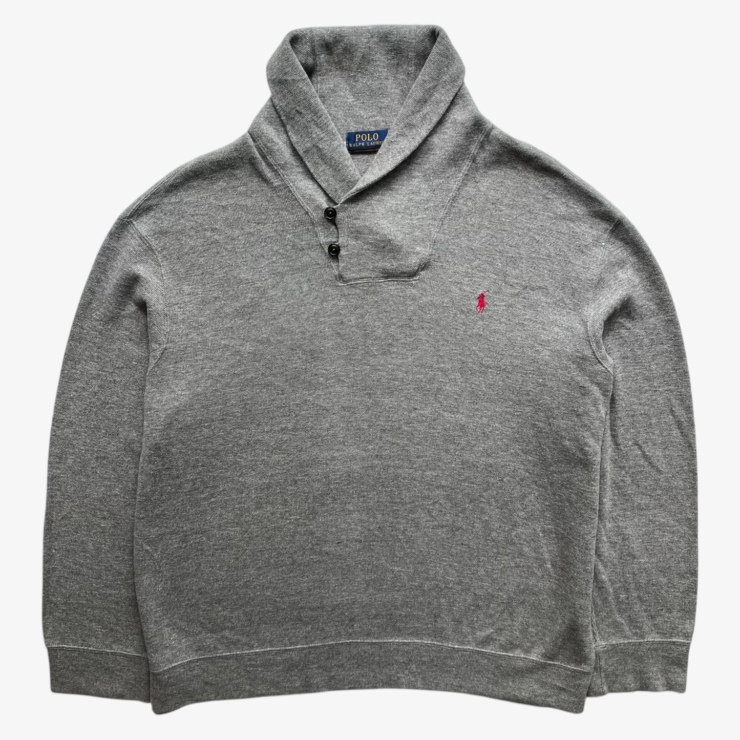 Vintage Y2K men's Polo Ralph Lauren grey high neck jumper.