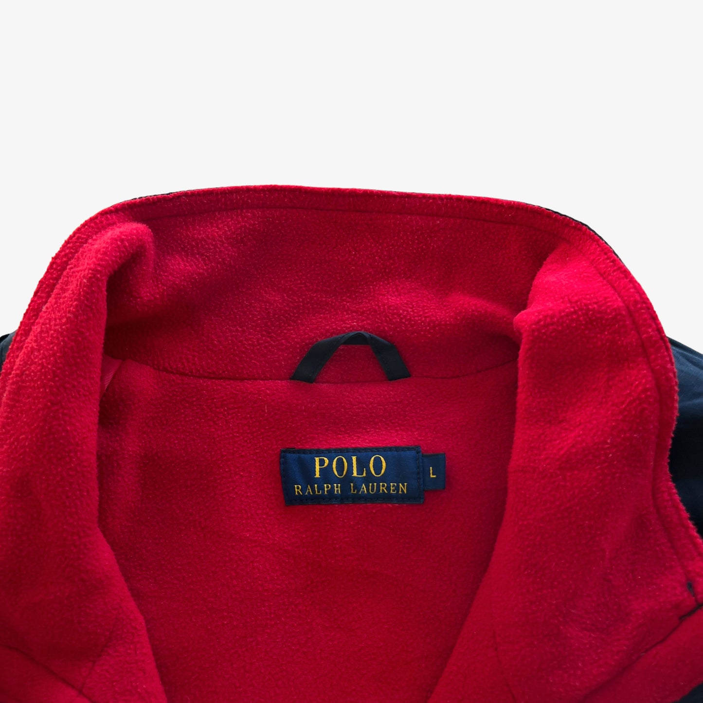 Vintage Y2K Mens Polo Ralph Lauren Navy Windbreaker Jacket With Red Fleece Lining Label - Casspios Dream
