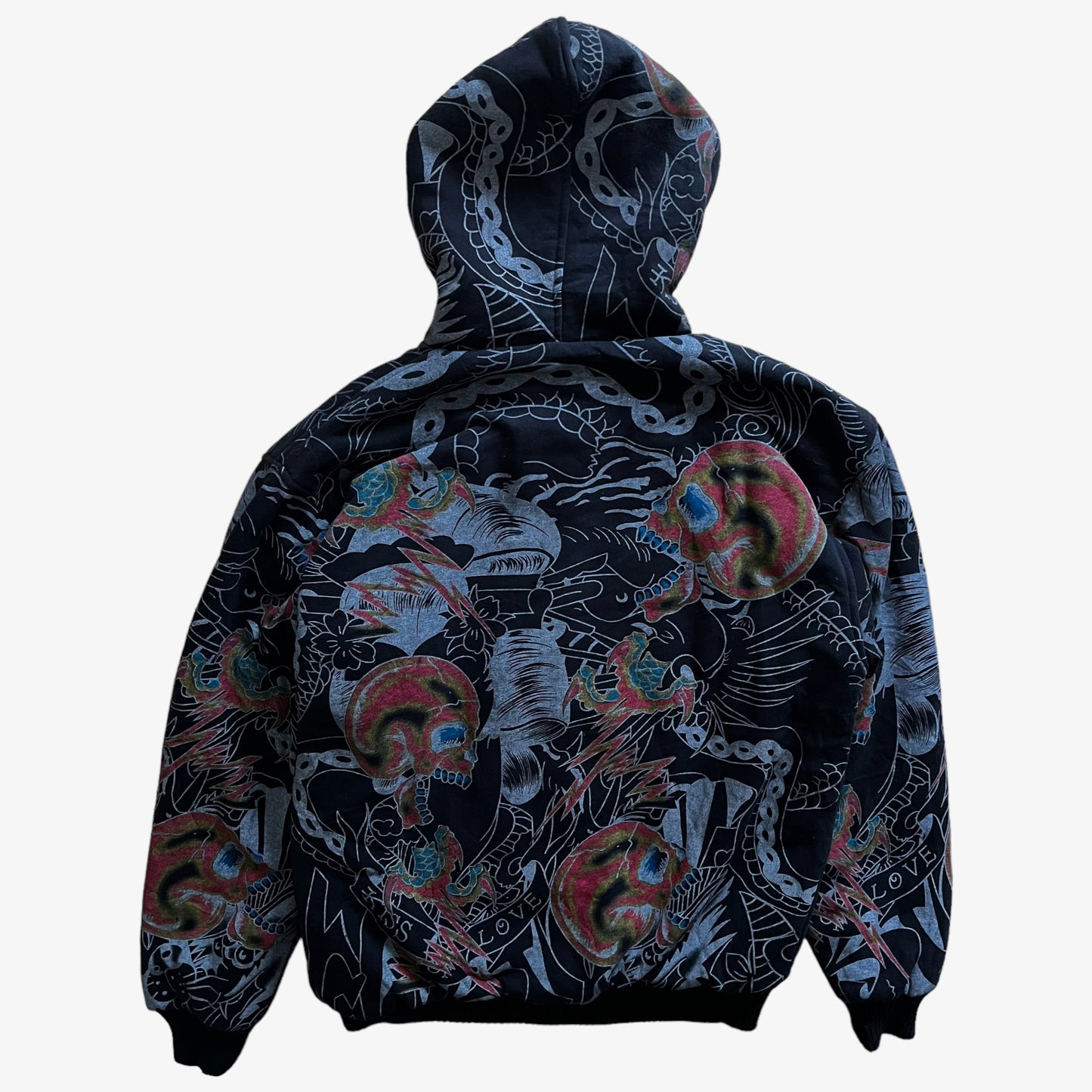 Vintage Y2K Mens Really Point Rhinestone Snake & Skull Print Double Sided Jacket With Sherpa Lining Back - Casspios Dream