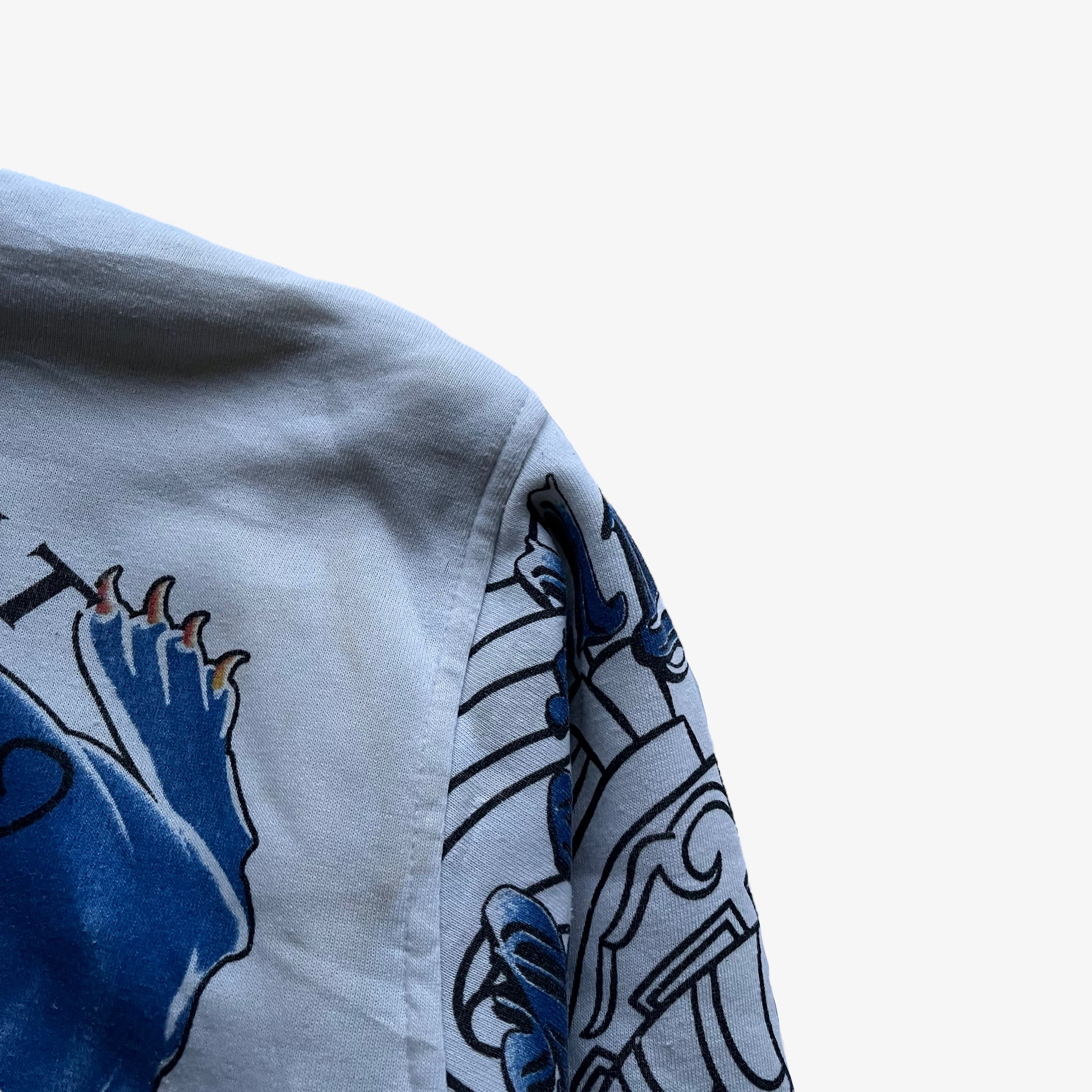 Patina on vintage Y2K men's Really Point skull and sword double sided print white jacket.