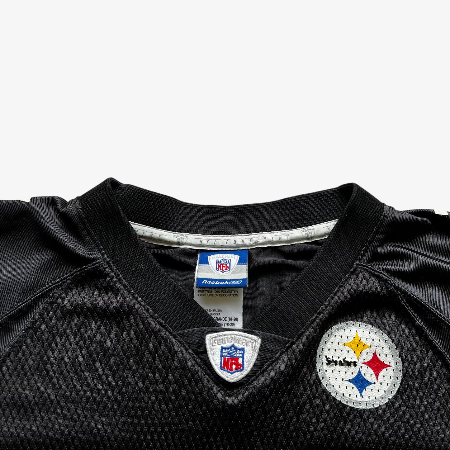 Vintage Y2K Mens Reebok NFL Equipment Pittsburgh Steelers 7 Ben Roethlisberger Black American Football Jersey Crest - Casspios Dream