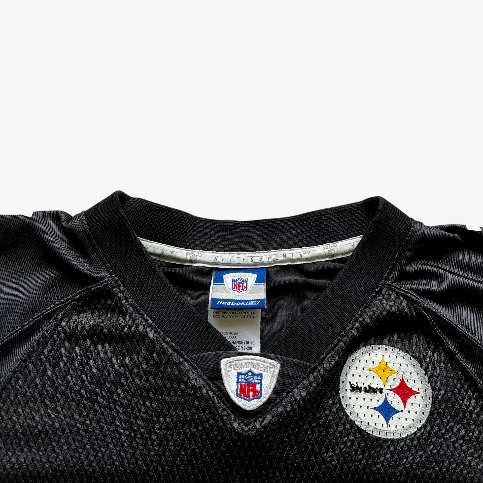 Vintage Y2K Mens Reebok NFL Equipment Pittsburgh Steelers 7 Ben Roethlisberger Black American Football Jersey Crest - Casspios Dream