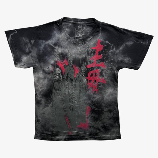 Vintage Y2K men's Tapout t-shirt featuring a skull samurai and tie dye print.