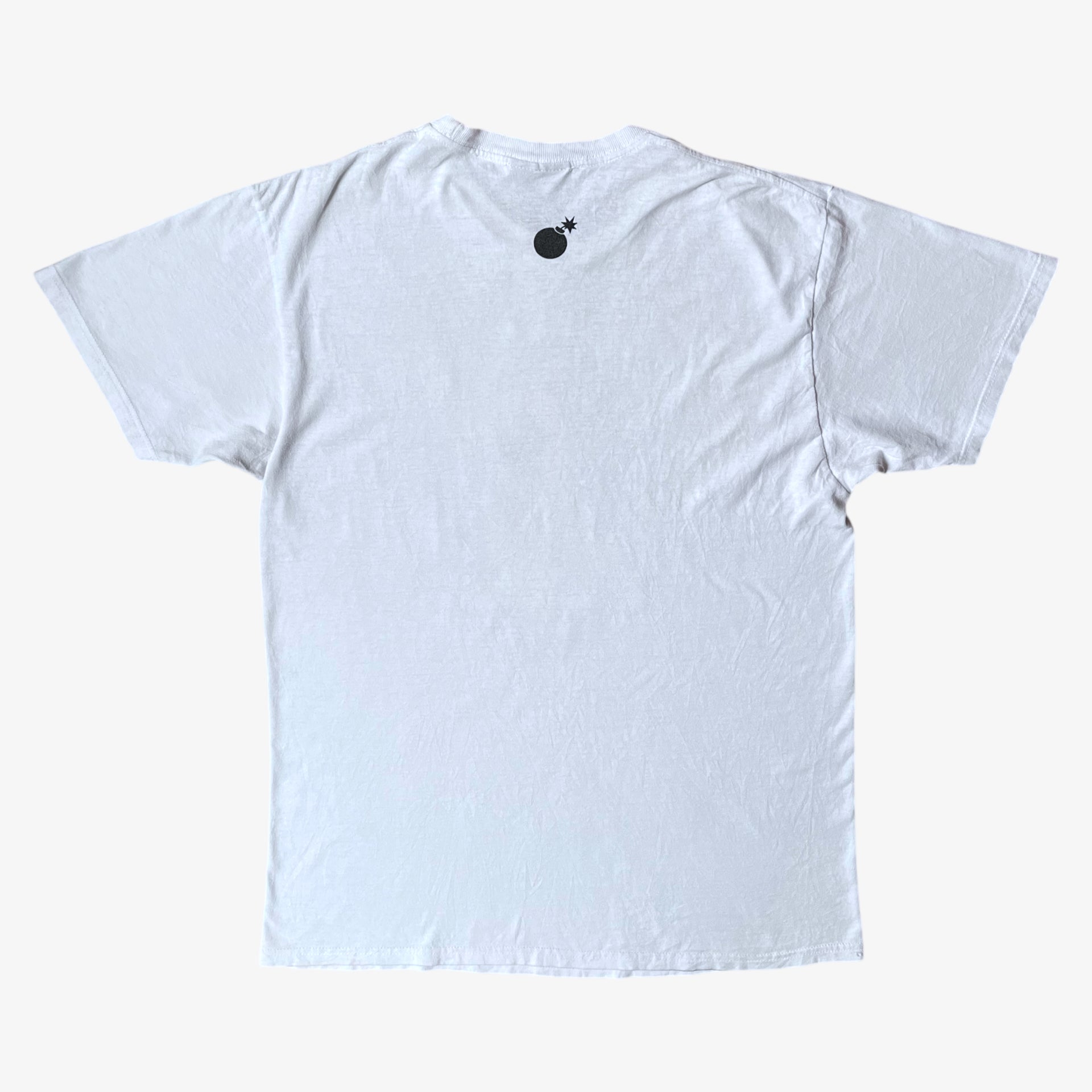 Back of vintage Y2K men's The Hundreds Gigi woman print white t-shirt.