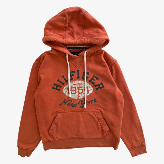 Vintage Y2K Mens Tommy Hilfiger New York 1954 Orange Hoodie - Casspios Dream