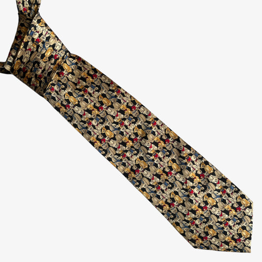 Vintage Y2K Museum Artifacts 100 Year Anniversary Of The Teddy Bear Geometric Print Silk Tie - Casspios Dream