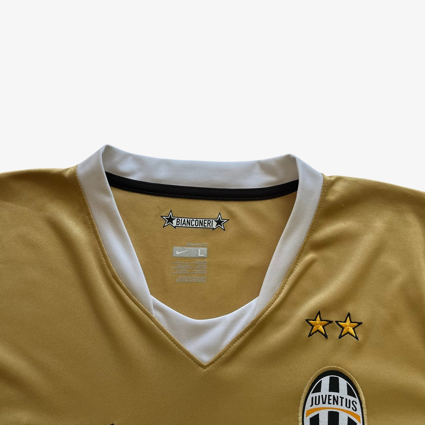 Vintage Y2K Mens Nike 2008 Juventus Del Piero Pinturicchio 10 Gold Away Football Jersey Label - Casspios Dream