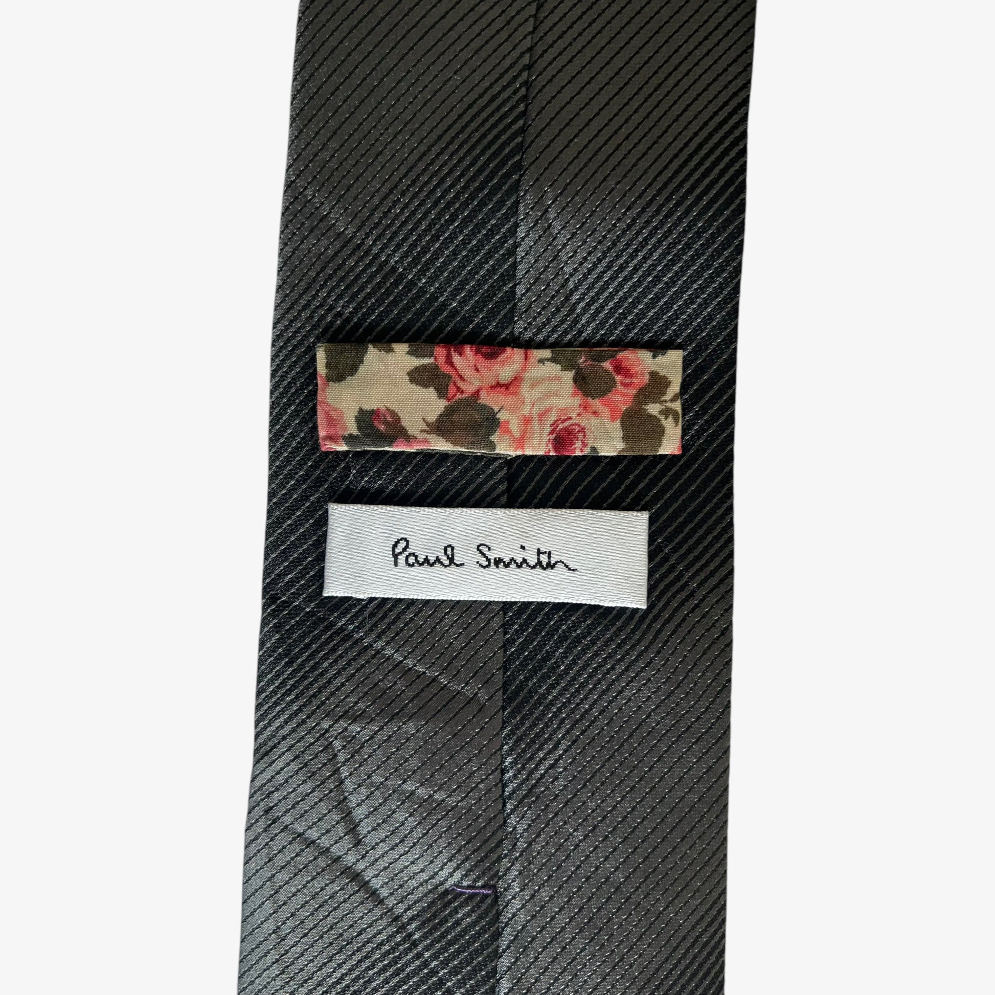 Vintage Y2K Paul Smith Black And Grey Striped Silk Tie Label - Casspios Dream