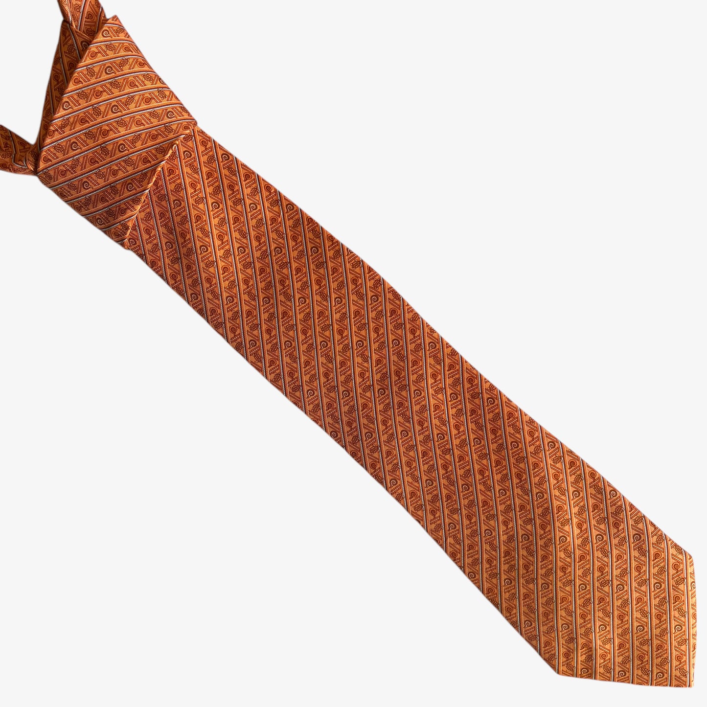 Vintage Y2K Pineda Covalin Cacaxtla Geometric Turtle Print Orange Silk Tie - Casspios Dream