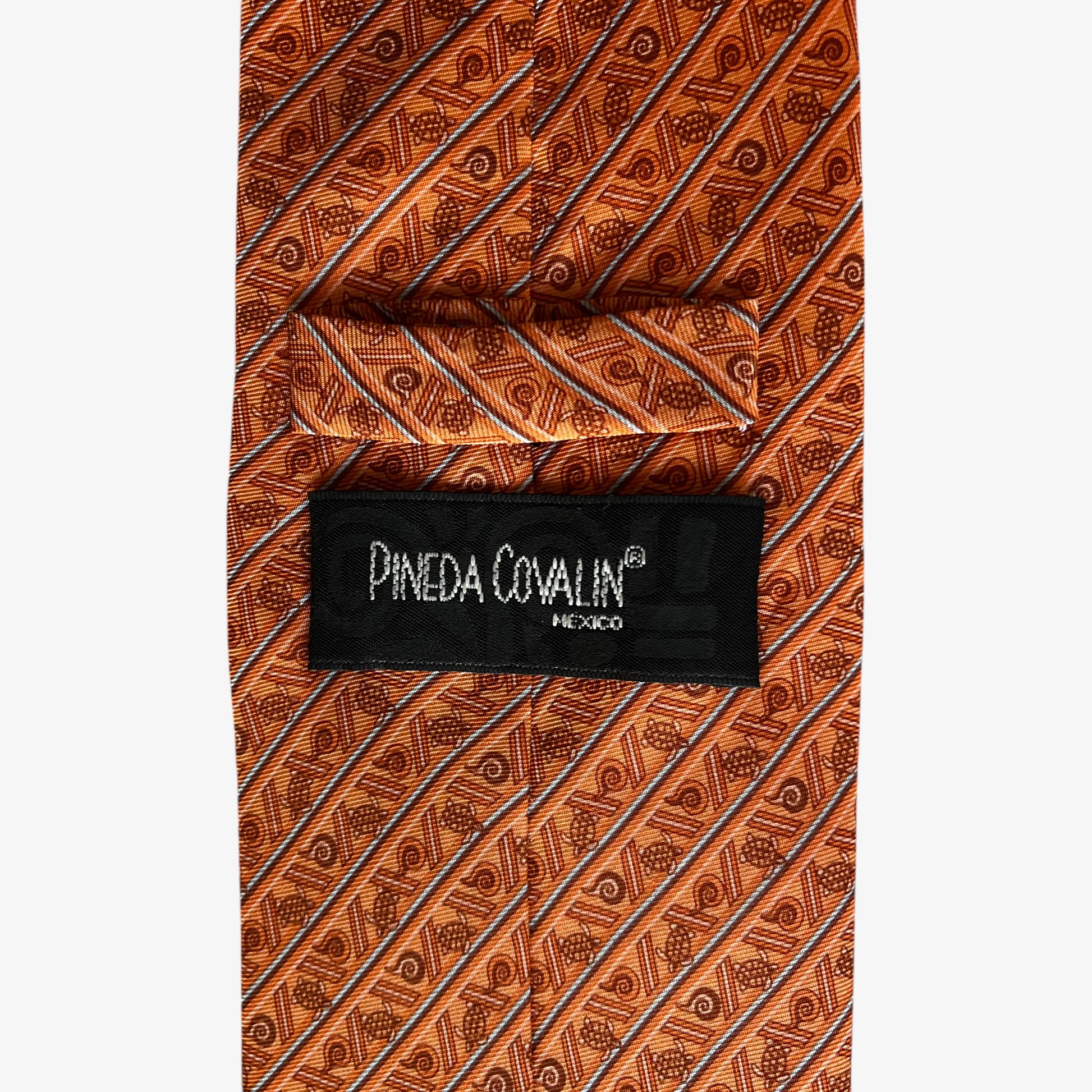 Vintage Y2K Pineda Covalin Cacaxtla Geometric Turtle Print Orange Silk Tie Label - Casspios Dream