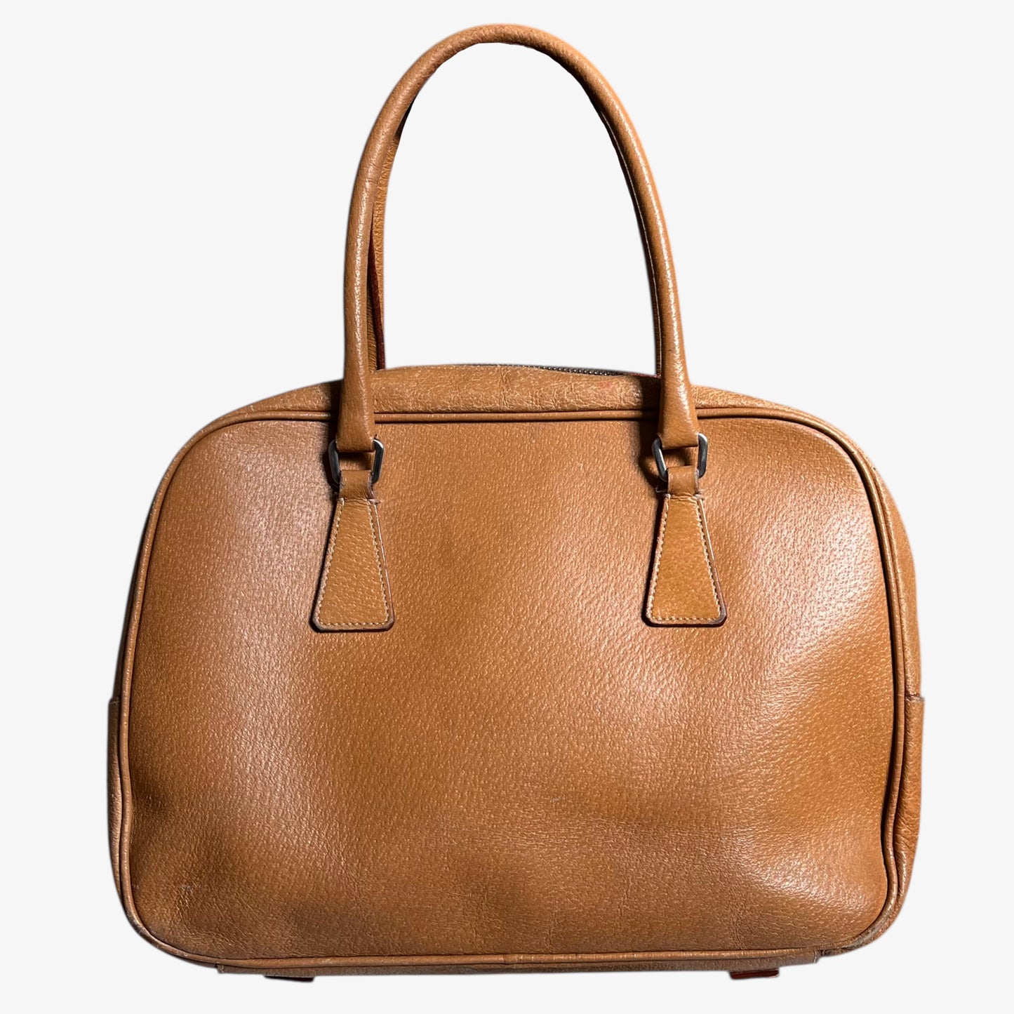 Back of vintage Y2K Prada Cinghiale sport brown leather Bauletto shoulder bag.