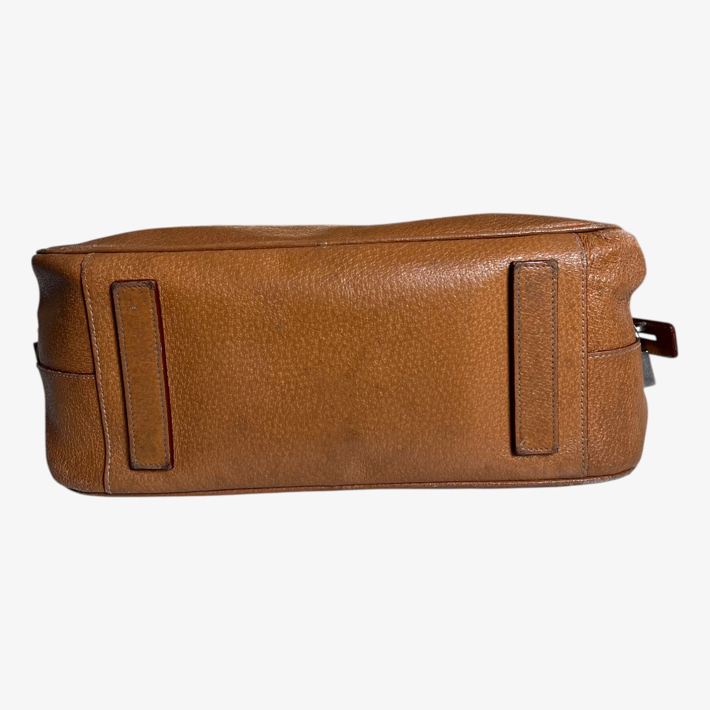 Bottom of vintage Y2K Prada Cinghiale sport brown leather Bauletto shoulder bag.