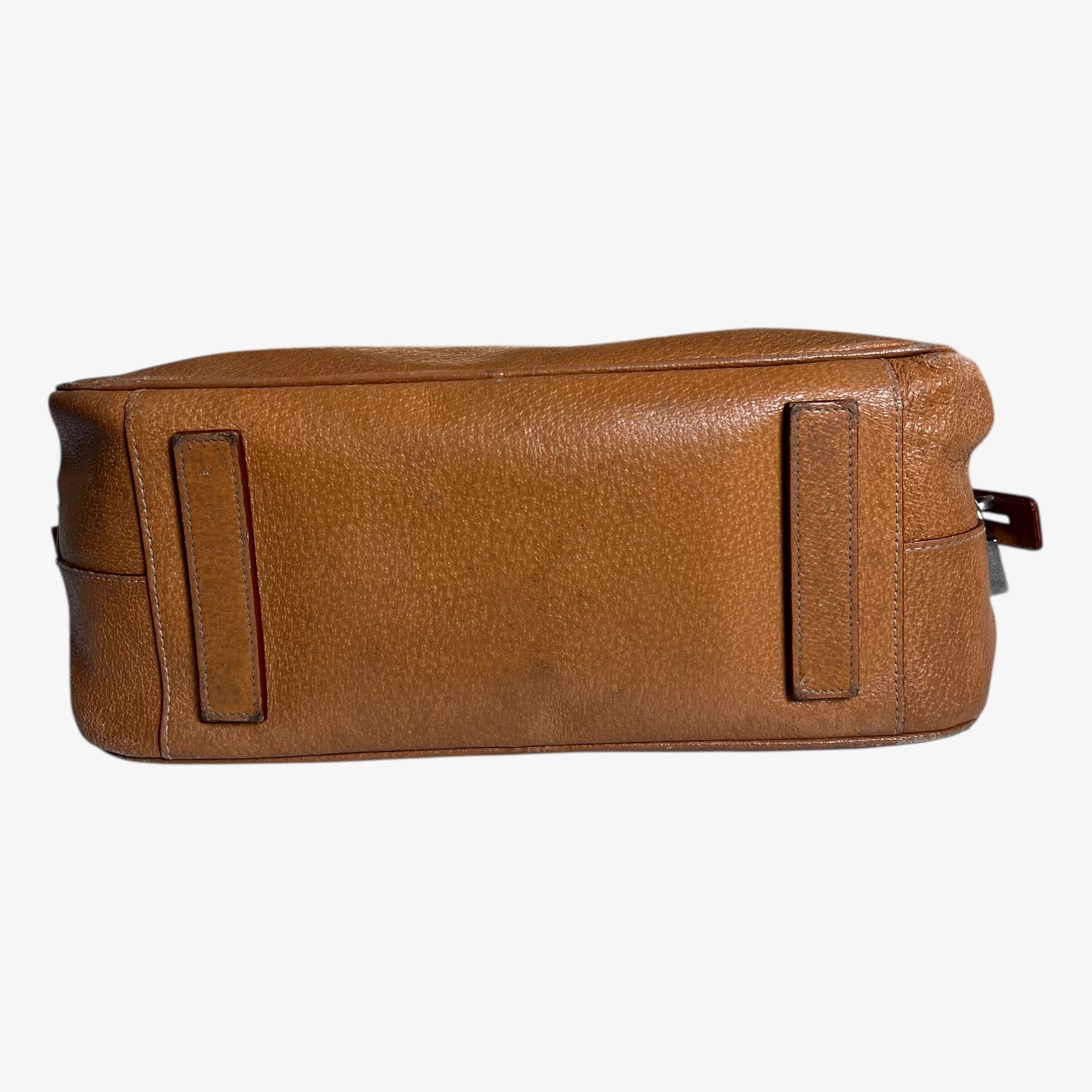 Bottom of vintage Y2K Prada Cinghiale sport brown leather Bauletto shoulder bag.