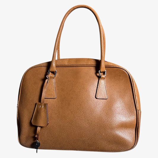 Vintage Y2K Prada Cinghiale sport brown leather Bauletto shoulder bag.