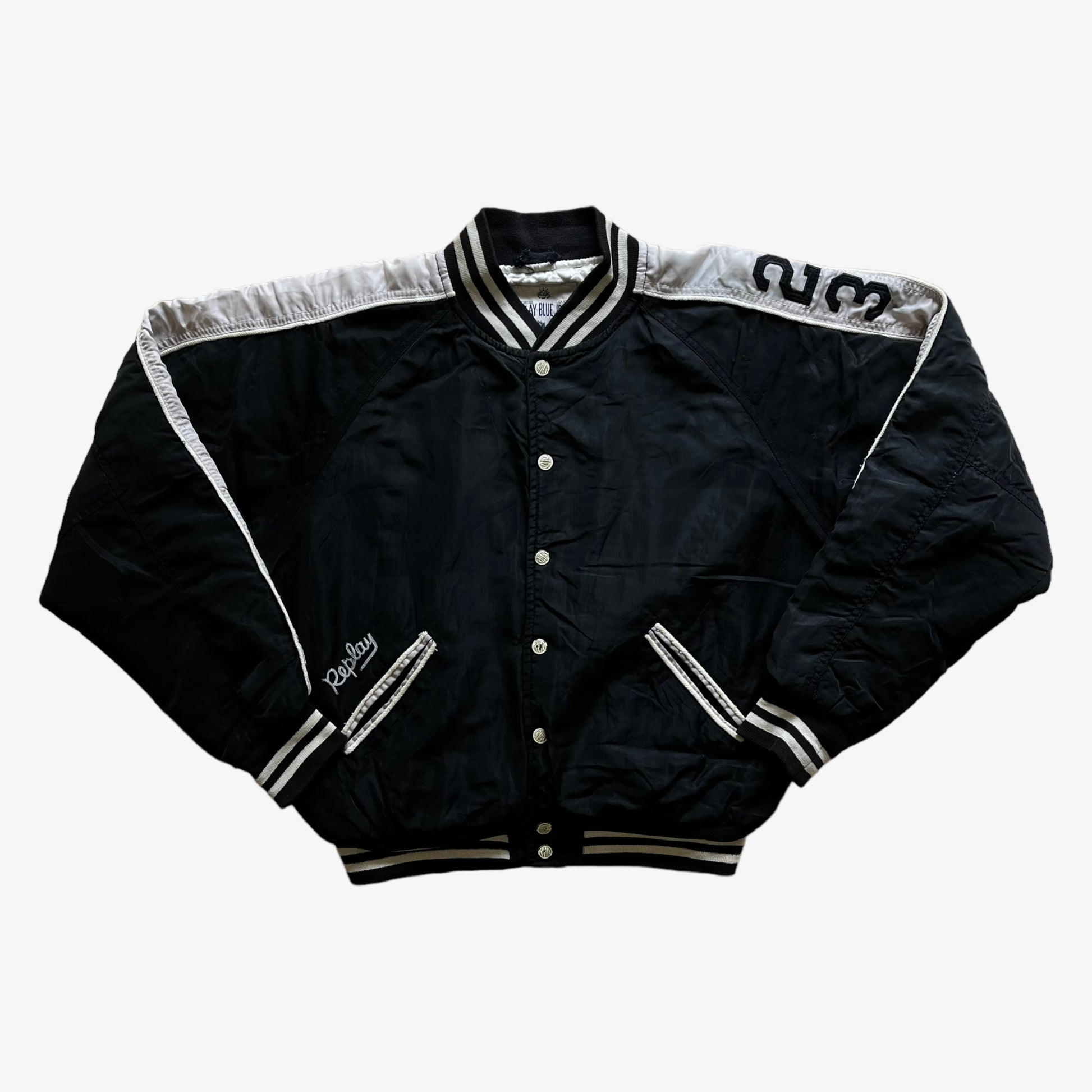 Vintage Y2K Replay Blue Jeans Black Bomber Jacket - Casspio's Dream