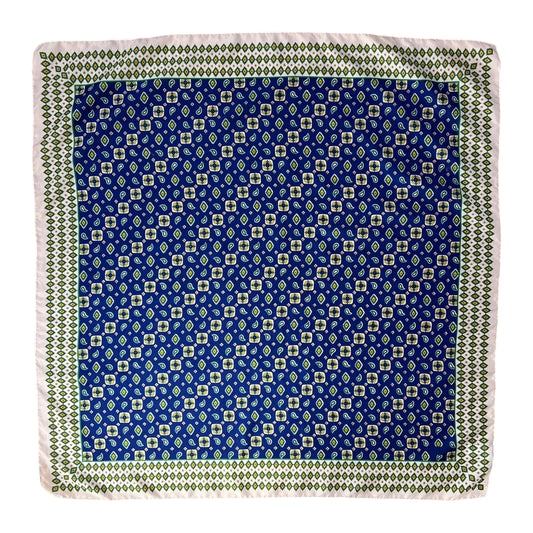 Vintage Y2K Sarah Coventry Geometric Green And Yellow Paisley Print Blue Scarf - Casspios Dream