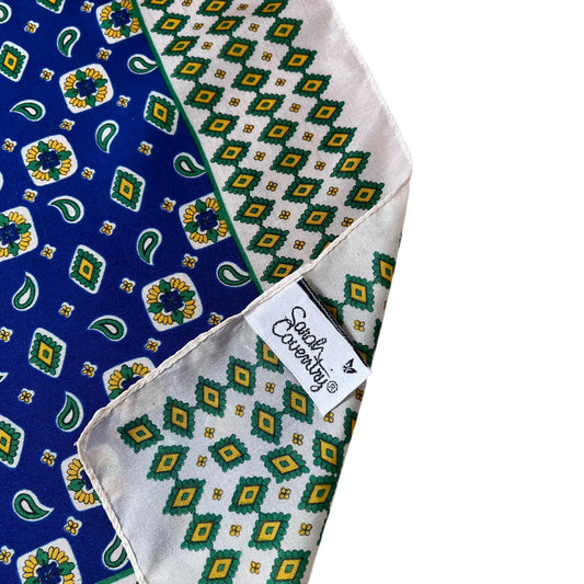 Vintage Y2K Sarah Coventry Geometric Green And Yellow Paisley Print Blue Scarf Label - Casspios Dream
