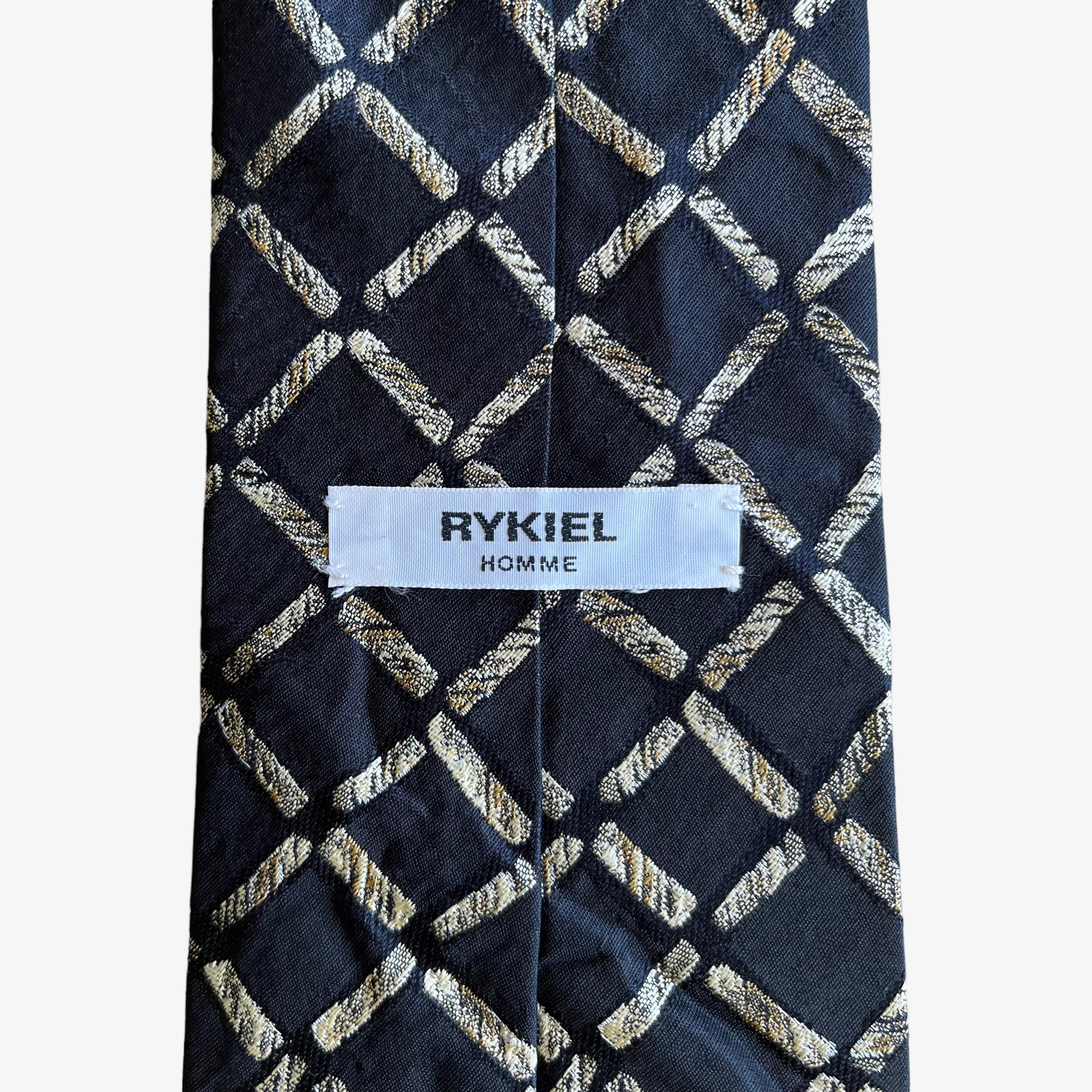 Label of vintage Y2K Sonia Rykiel homme abstract print silk tie.