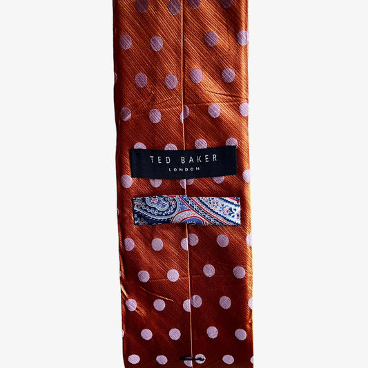 Vintage Y2K Ted Baker Pink Polka Dot Orange Silk Tie Label - Casspios Dream