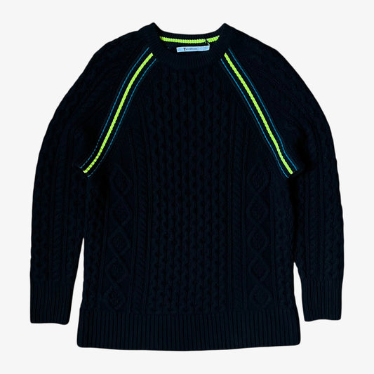 Vintage Y2K women's Alexander Wang neon trimmed cashmere and merino wool blend black cable knit jumper.