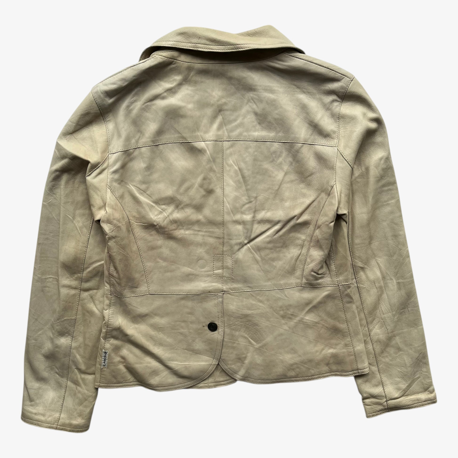 Back of women's vintage Y2K Armani Jeans cream leather blazer.