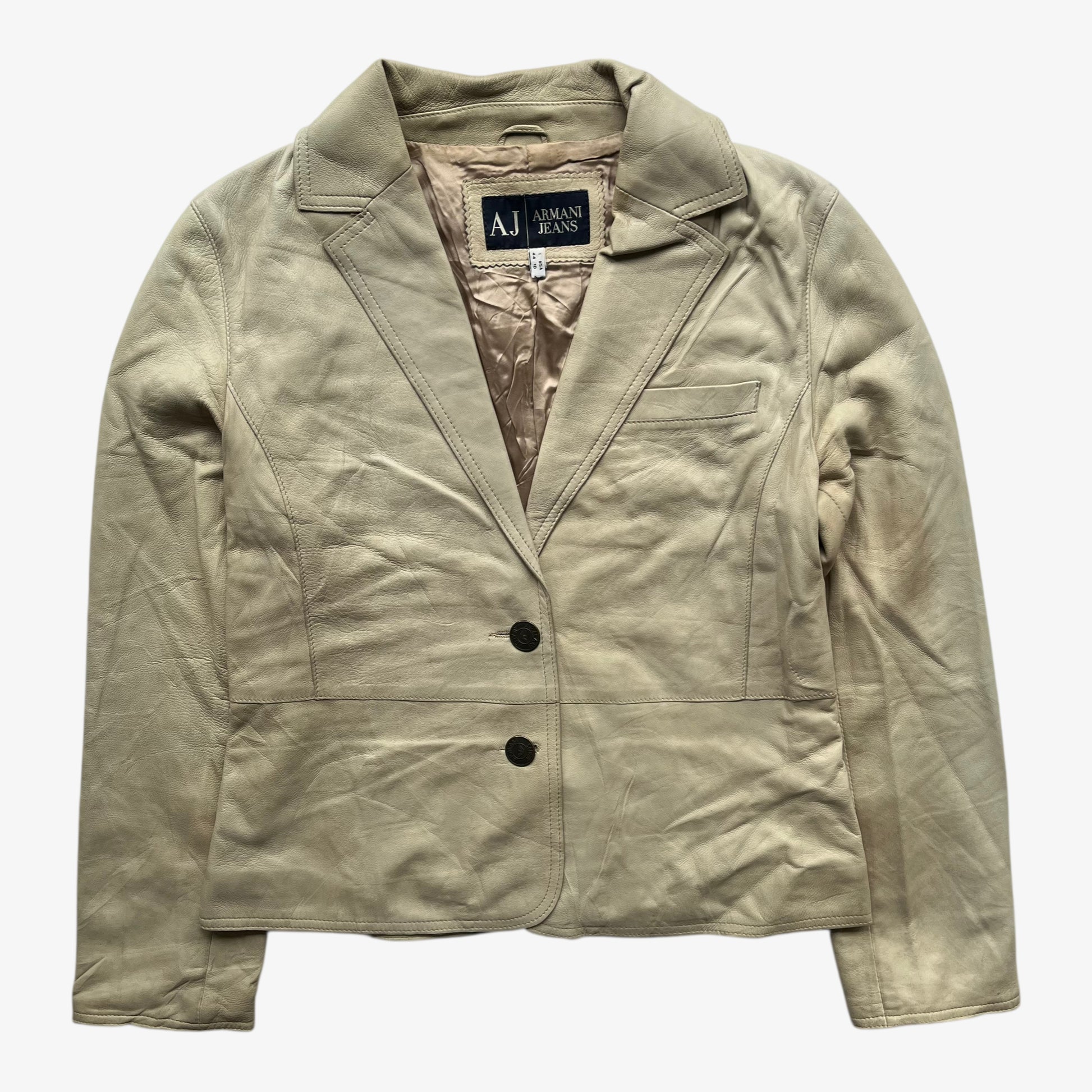 Women's vintage Y2K Armani Jeans cream leather blazer.