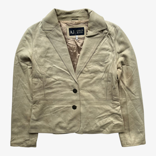 Women's vintage Y2K Armani Jeans cream leather blazer.