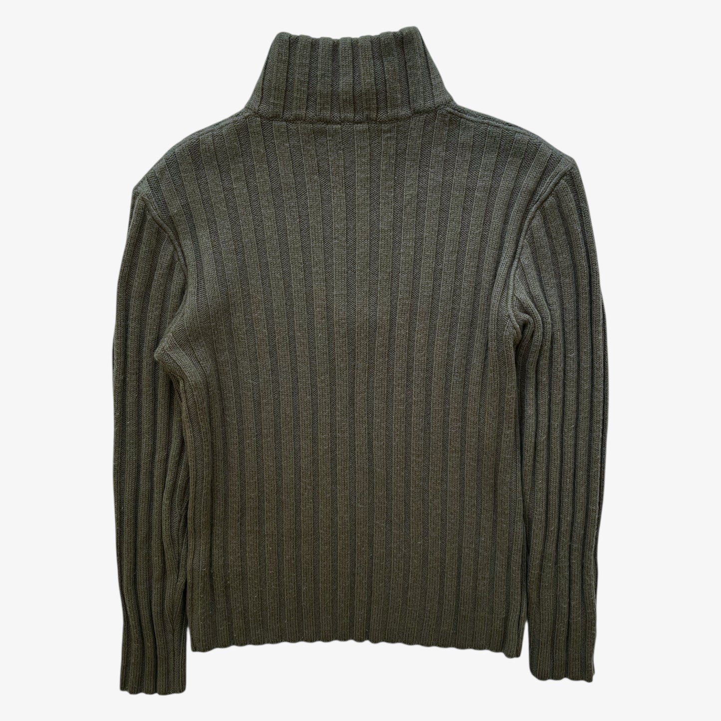 Vintage Y2K Womens Armani Jeans Khaki Quarter Zip Wool Blend Fleece Back - Casspios Dream