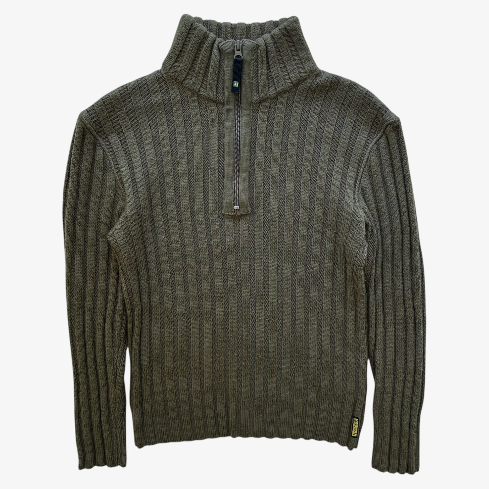 Vintage Y2K Womens Armani Jeans Khaki Quarter Zip Wool Blend Fleece - Casspios Dream