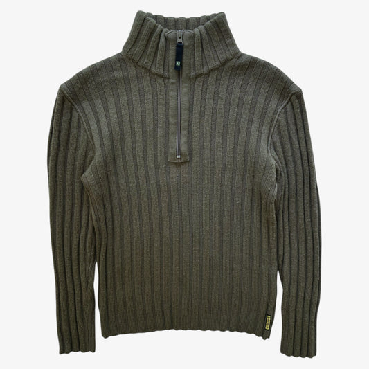 Vintage Y2K Womens Armani Jeans Khaki Quarter Zip Wool Blend Fleece - Casspios Dream