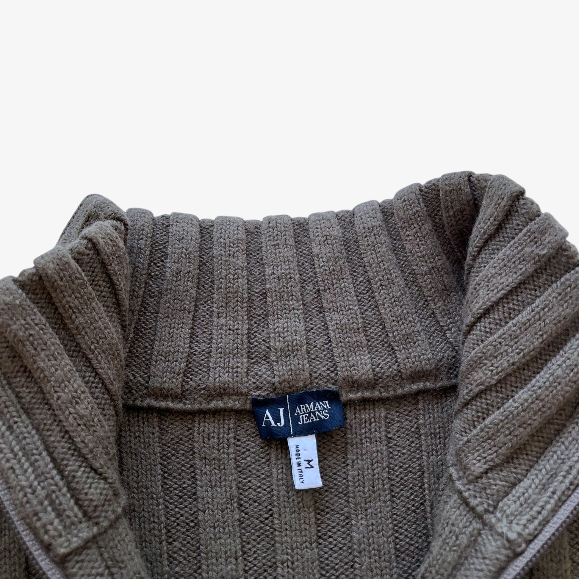 Vintage Y2K Womens Armani Jeans Khaki Quarter Zip Wool Blend Fleece Label - Casspios Dream
