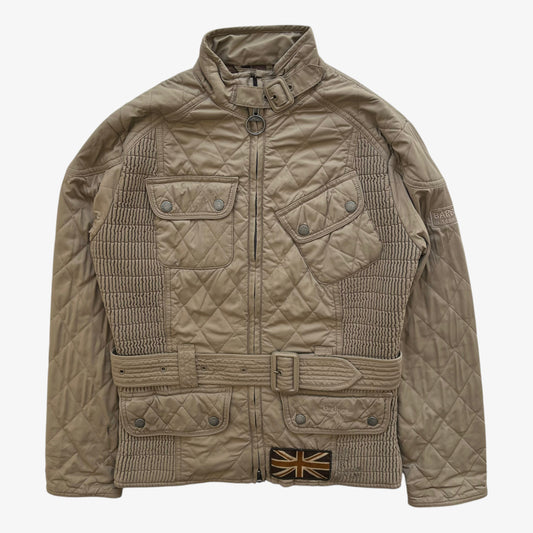 Vintage Y2K Womens Barbour Beige Quilted Jacket With Embroidered England Flag - Casspios Dream