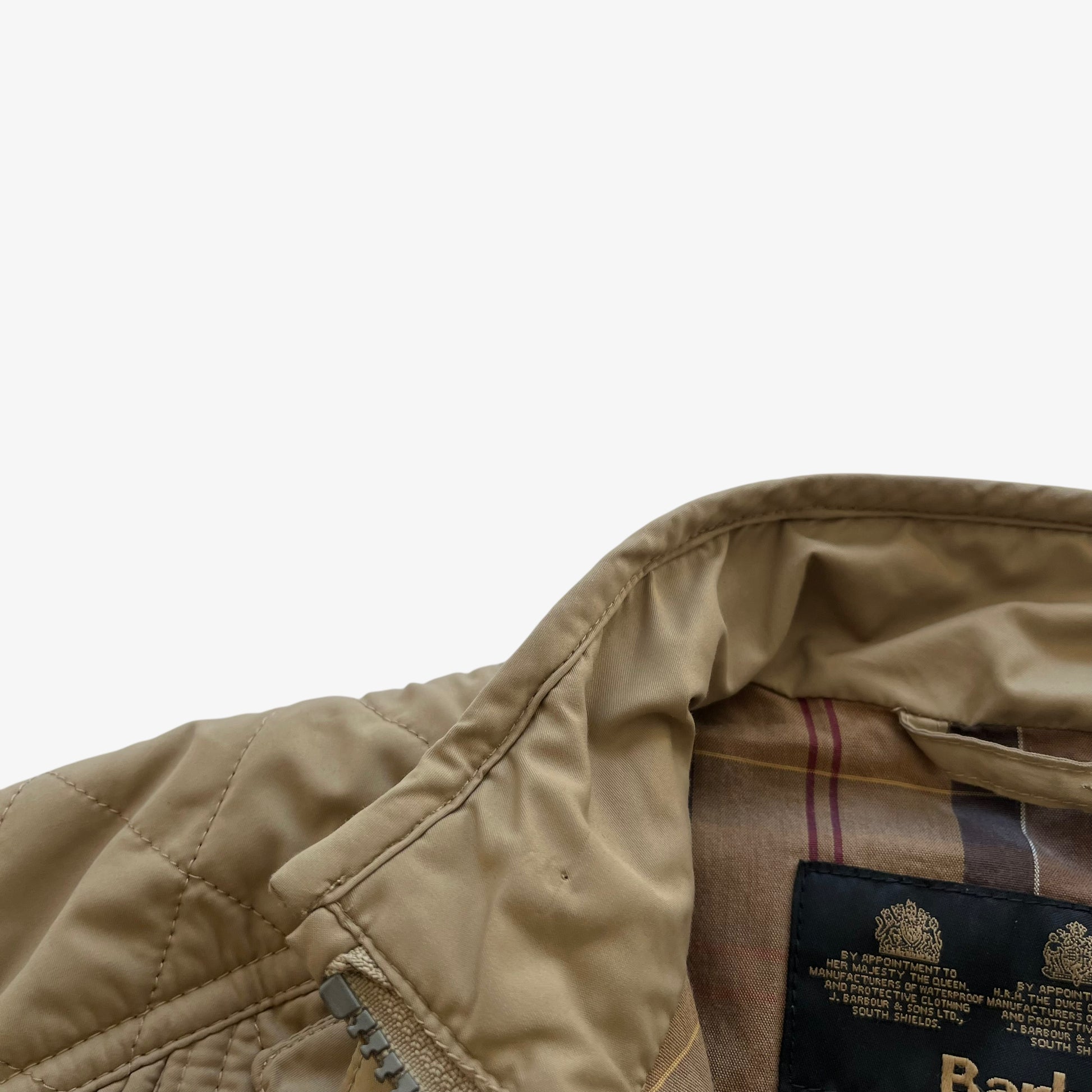 Vintage Y2K Womens Barbour Beige Quilted Jacket With Embroidered England Flag Collar - Casspios Dream