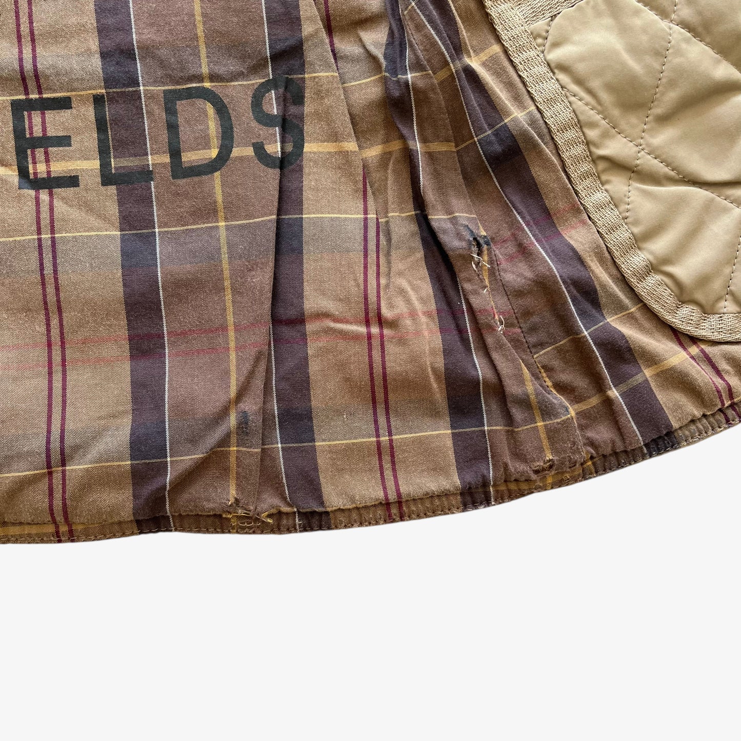Vintage Y2K Womens Barbour Beige Quilted Jacket With Embroidered England Flag Hem - Casspios Dream