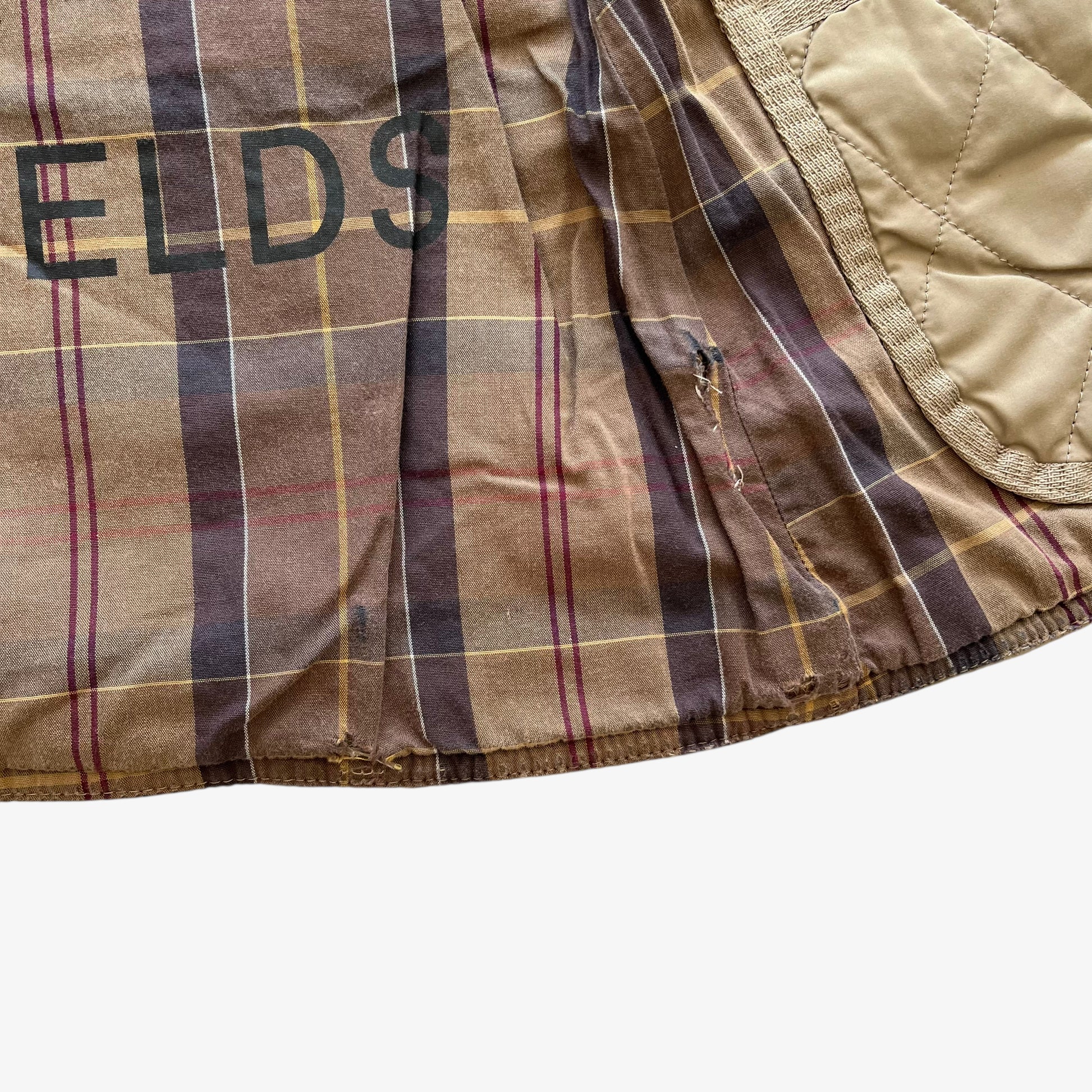 Vintage Y2K Womens Barbour Beige Quilted Jacket With Embroidered England Flag Hem - Casspios Dream