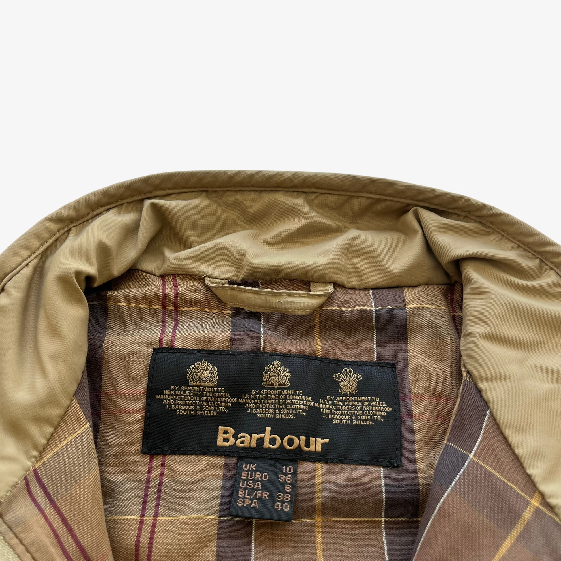 Vintage Y2K Womens Barbour Beige Quilted Jacket With Embroidered England Flag Label - Casspios Dream