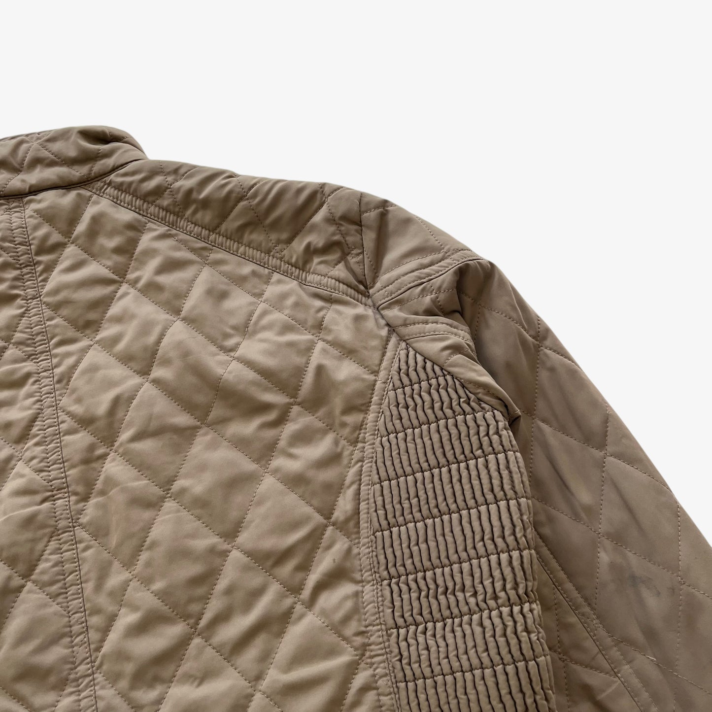 Vintage Y2K Womens Barbour Beige Quilted Jacket With Embroidered England Flag Ribbed - Casspios Dream