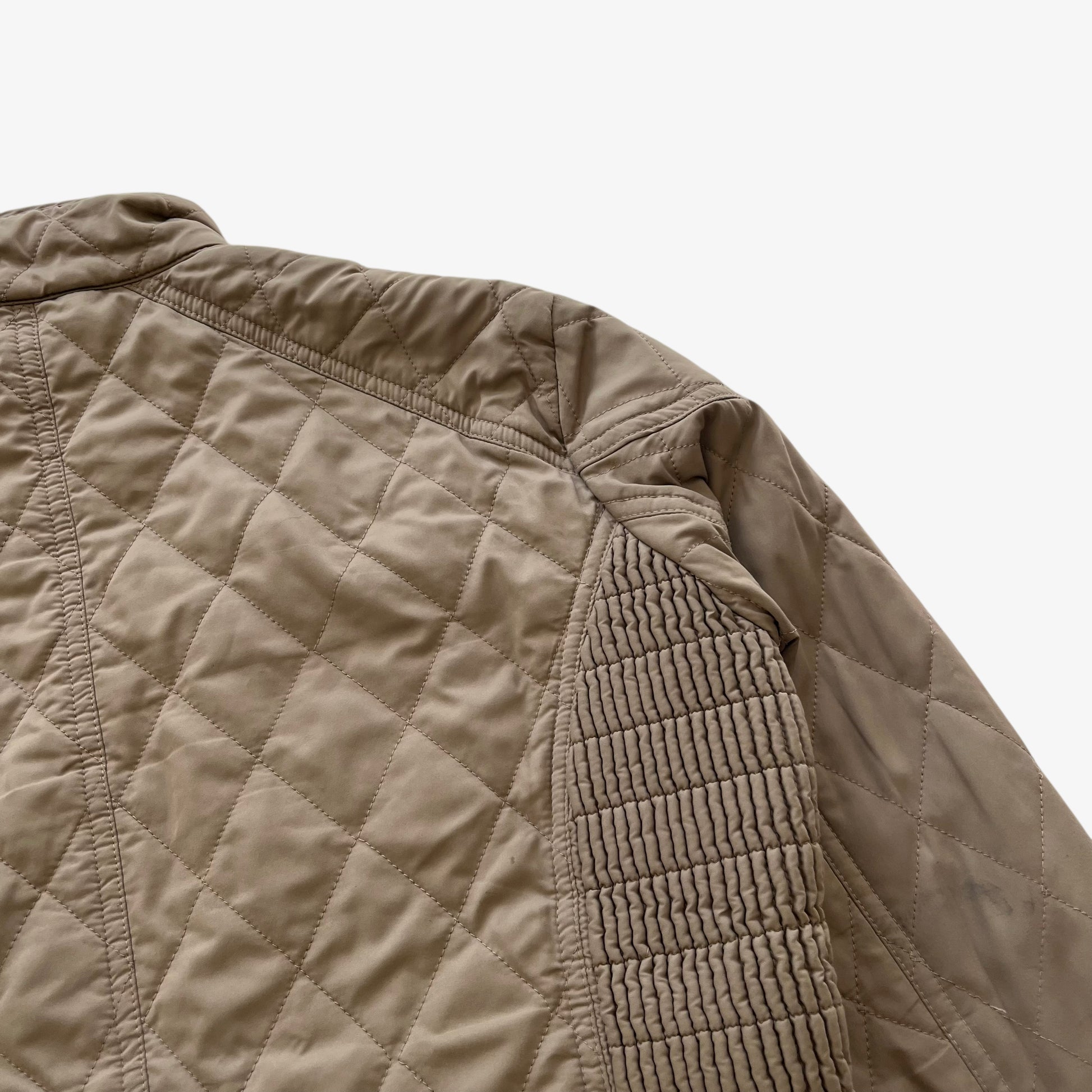 Vintage Y2K Womens Barbour Beige Quilted Jacket With Embroidered England Flag Ribbed - Casspios Dream